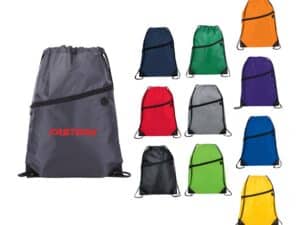 Robin Drawstring Polyester Bag with Front Zipper Pocket